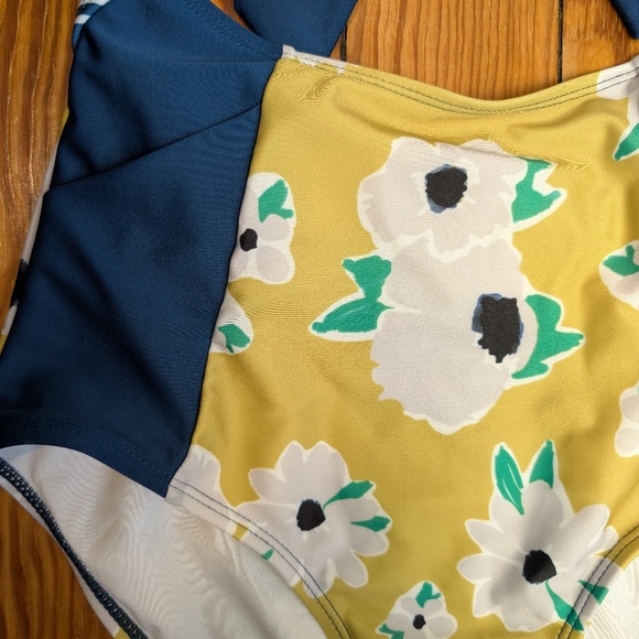 Nani Striped and Floral Blue And Yellow One-Piece Swimsuit Size S - Picture 4 of 6